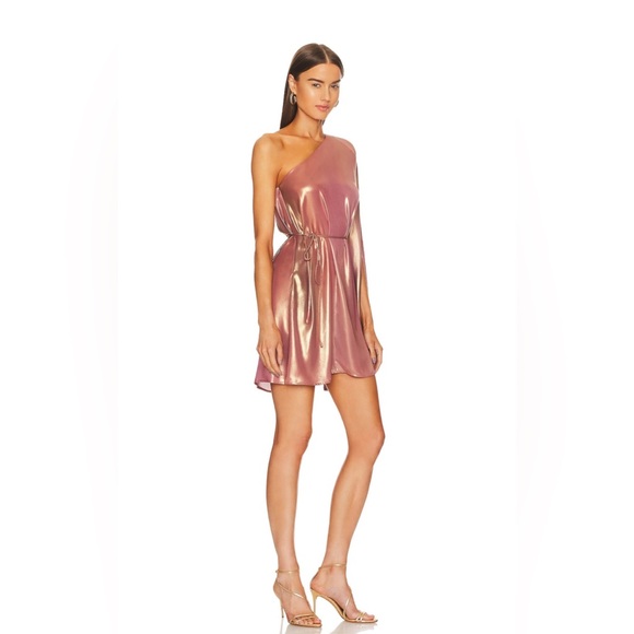 MICHAEL COSTELLO x REVOLVE Vira Mini Dress in Ombre Print Pink One Shoulder - Picture 1 of 9